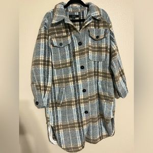 Forever 21 Plaid Blue Longline Flannel Jacket Size Large
